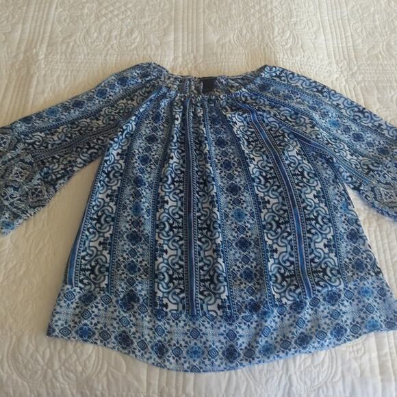 * New Directions Blue Suzani Print Peasant Boho Top SZ S - Picture 6 of 7